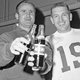 Don Shula as head coach of Baltimore, toasts with legendary Colts QB John Untias.